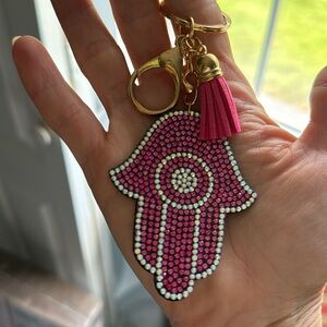 Pink Hasma Bling Rhinestone &  Tassle Keychain